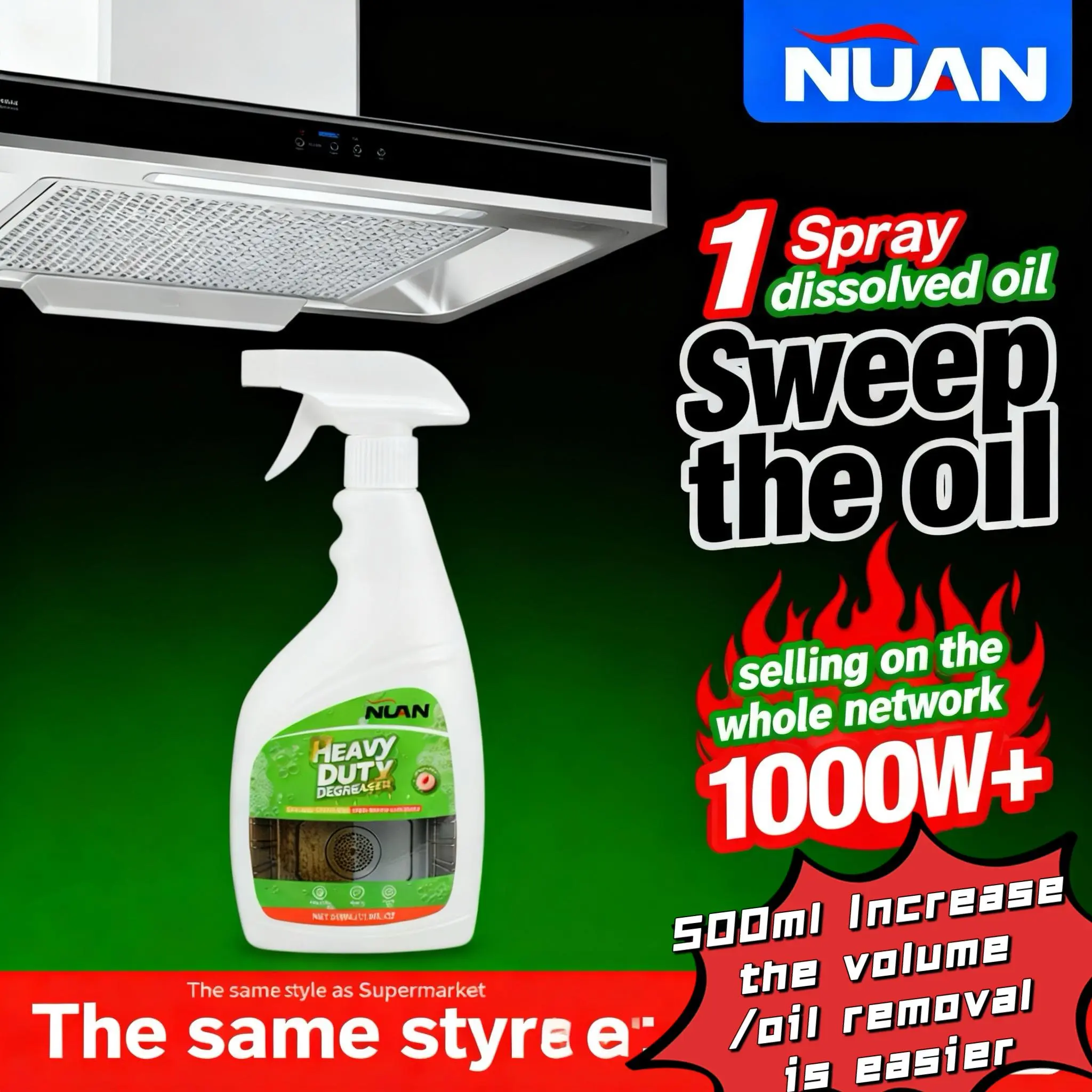 NUAN Heavy Duty Household Liquid Degreaser - Fast-Acting, Effortlessly Tackles Stubborn Oil Stains in Kitchens - MY0522