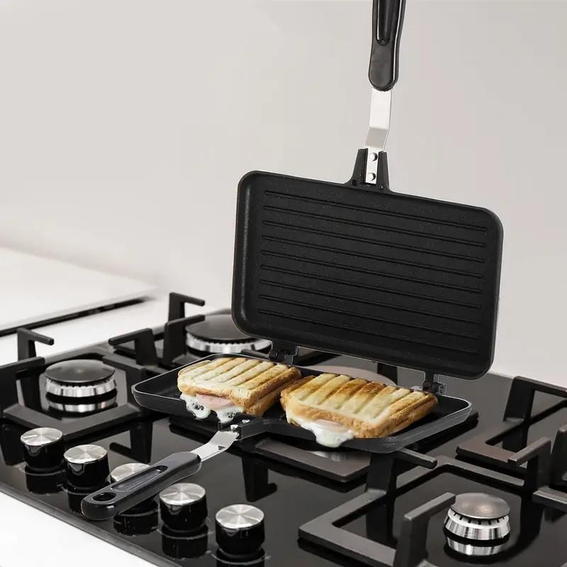 Non-stick Sandwich Press, Sandwich Toaster, 1 Count Double-sided Heat-resistant Handle Sandwich Baking Pan, Kitchen Appliances, Multi-functional Breakfast Pan for Home & Outdoor, Sandwich Maker
