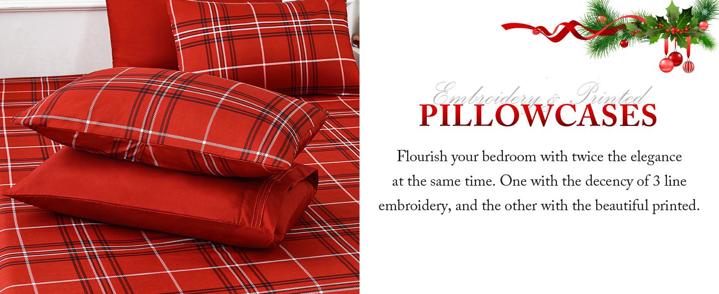 Christmas Comforter Set, 7 Pieces Bed in a Bag, Christmas Bedding Sets with Comforter, Flat Sheet, Fitted Sheet, 2 Embroidered Pillowcases, and 2 Printed Pillowcases, King