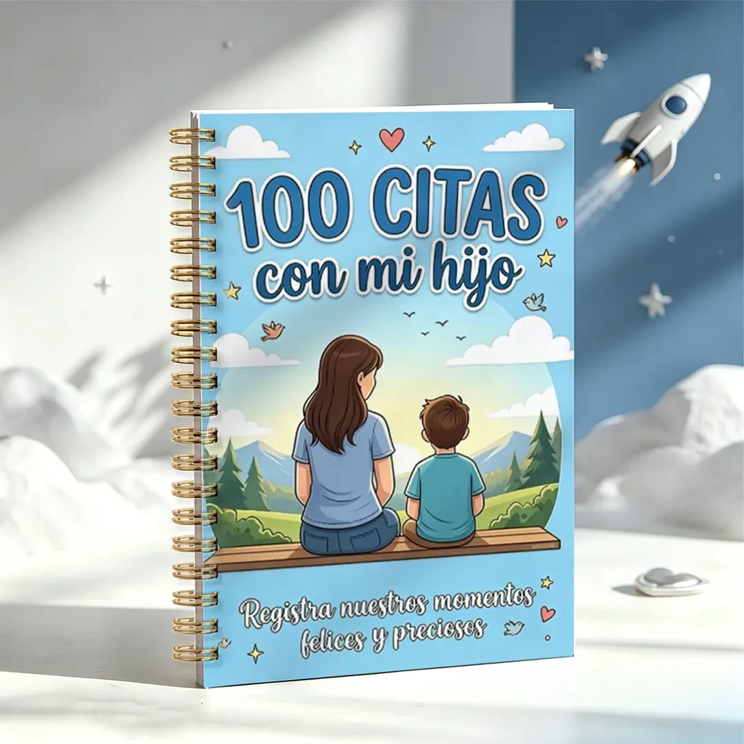 100 Mother-Son Date Journal, Spanish Growth Diary, Photo Area, Rating Pages, 100 Themes, A5 Spiral Bound, Perfect Gift for Mom's Day/birthday