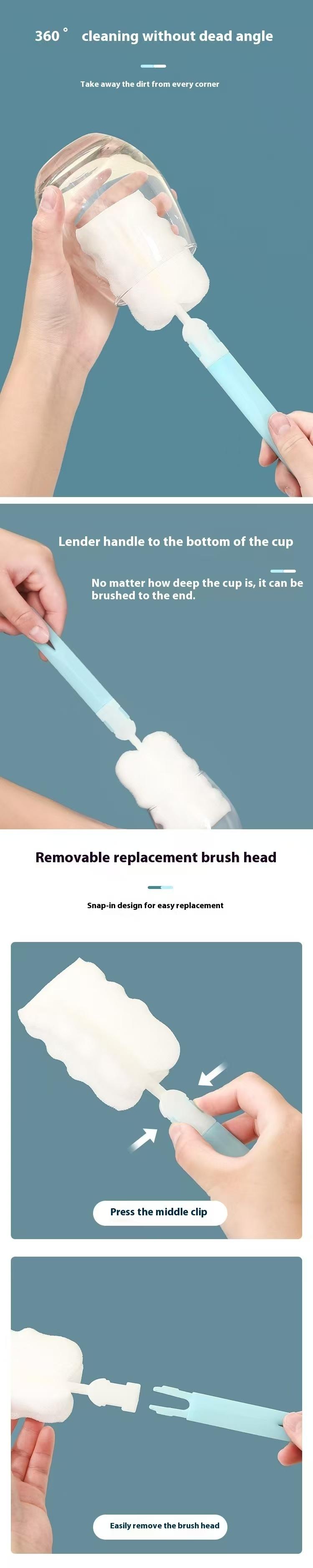 Sponge Cup Brush Removable Handle Cup Cleaning Brush Bottle Scrubber