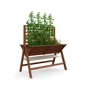 52x30x54 in Raised Garden Bed with Trellis & Storage Shelf, 10.6 in Deep Tall Wooden Planter Box with Legs, Brown Large Standing Elevated Planter for Outdoor Vegetables, Herbs & Flowers