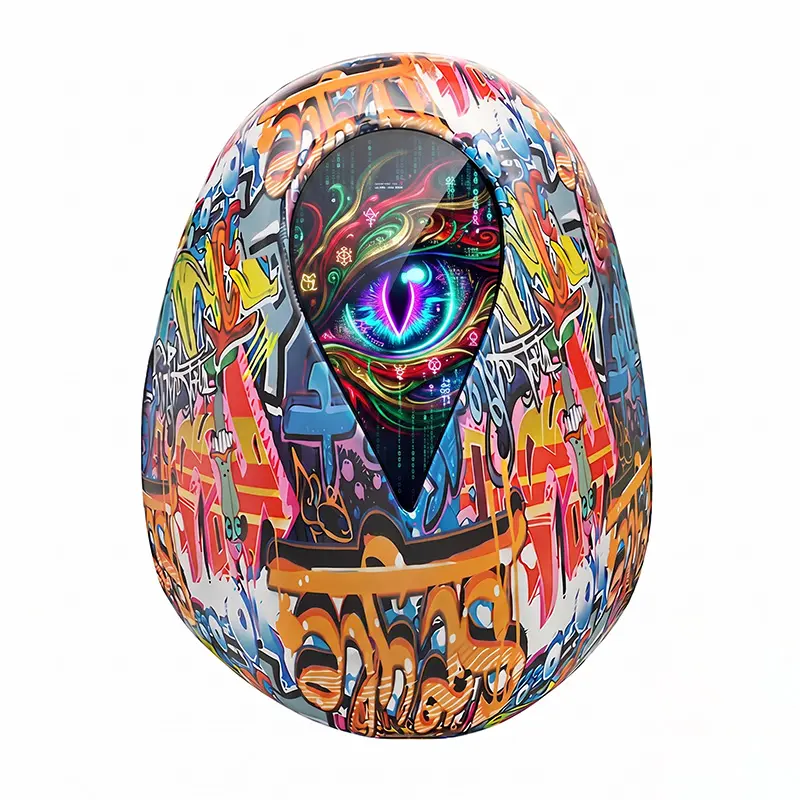 Men's LED Knight Hard Shell Backpack with Cyber Core Liquid Marble Street Graffiti Art, Smart Wireless DIY Programmable Screen, 15.6" Laptop Compartment, USB Port, Animation Customization, Motorcycle Gear (Power Bank Not Included)