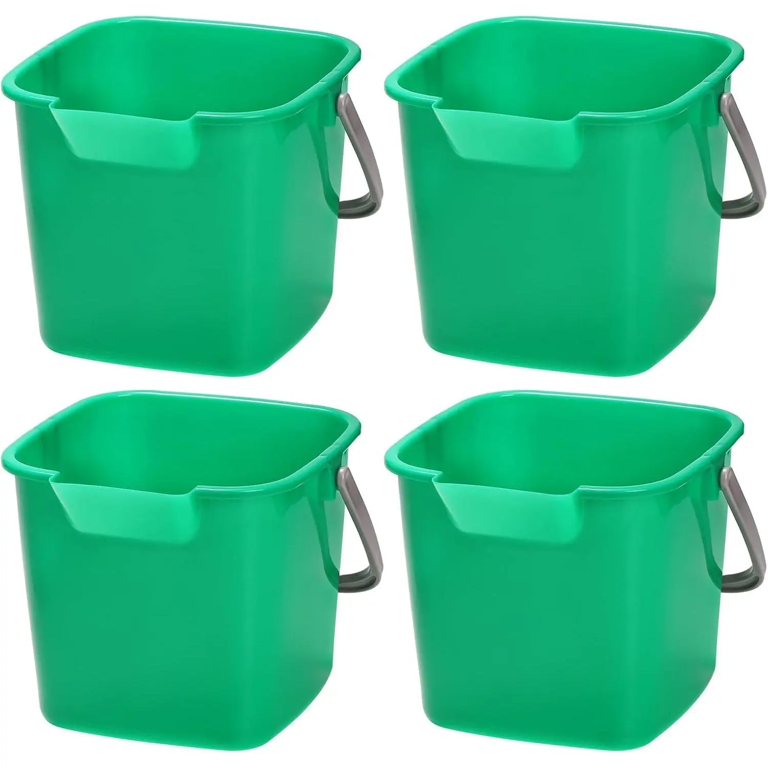 4 Pack 3 Quart Sanitizing Buckets, Small Square Cleaning Buckets, Plastic Detergent Pail with Spout and Handle, Utility Bucket for Home Kitchen School Offices Commercial Use, Green