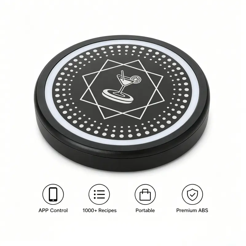 Smart Coaster 2.0 (Black)  Portable Cocktail Maker, App-controlled Home Bartender Device with over 1000 recipes for cocktails and mocktails