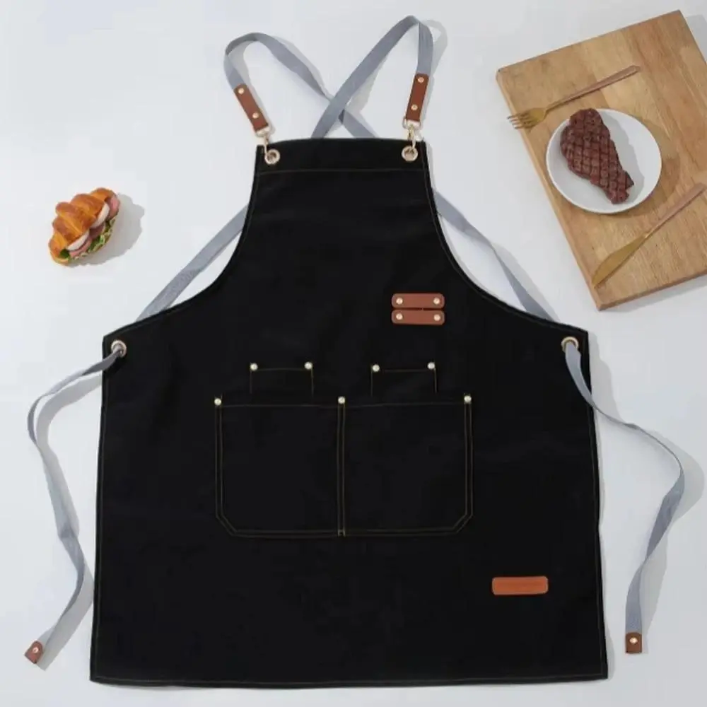 Waterproof kitchen apron with large pockets, oil resistant, suitable for server workwear in restaurants, bars, and other places