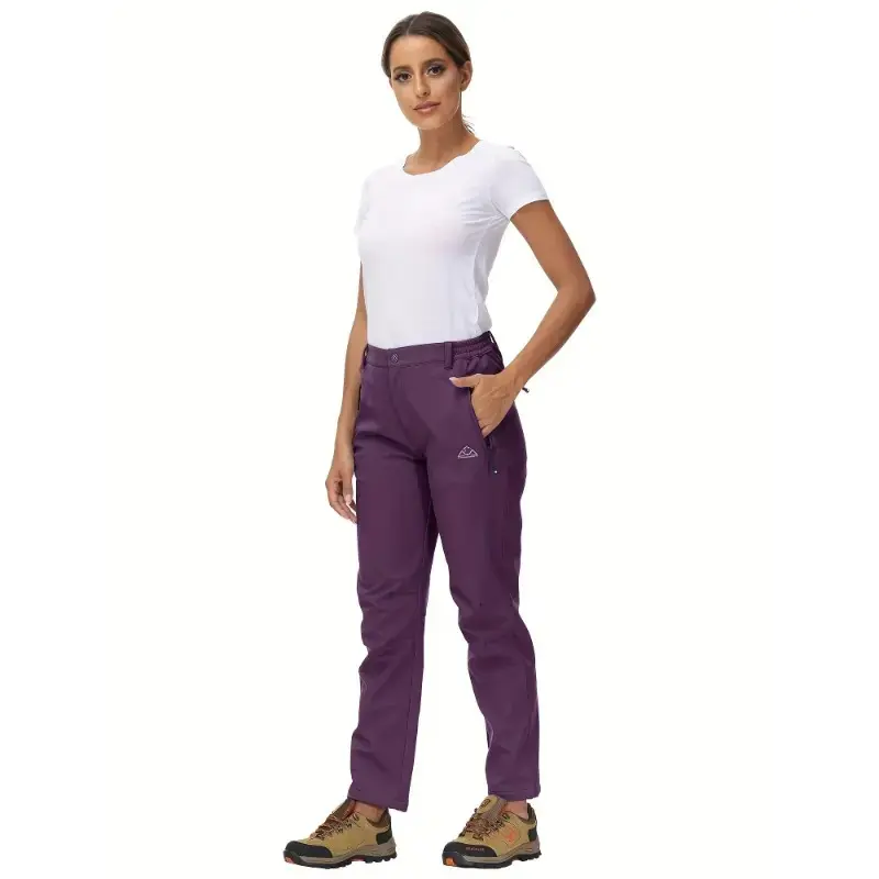 Women's Insulated Snow Ski Pants - Waterproof, Fleece-Lined Softshell, Adjustable Waistband, Secure Zippered Pockets, Ideal for Hiking & Winter Outdoor Activities, Hiking Apparel|Versatile Winter Wear|Waterproof Polyester