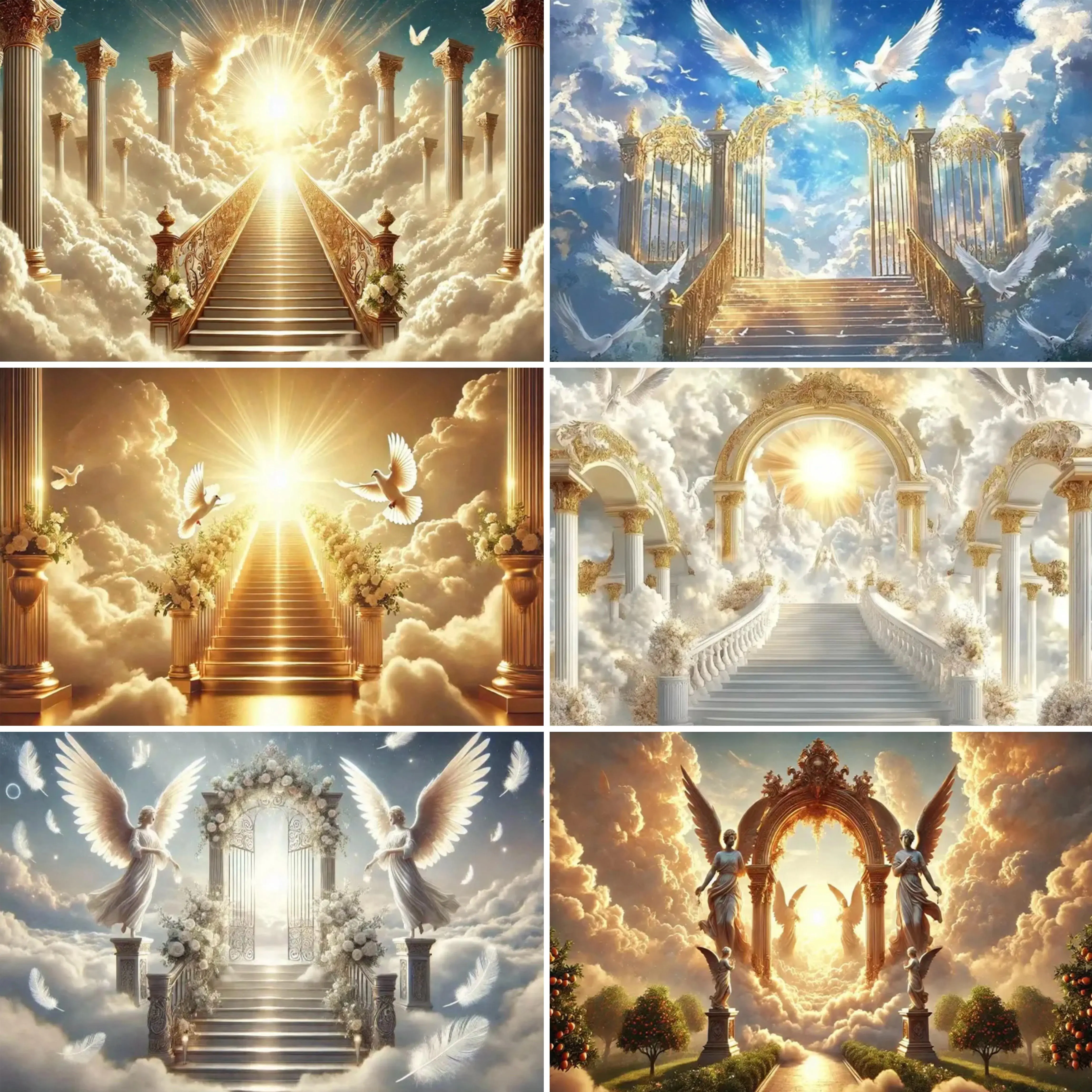 Golden Heaven Staircase Decor Backdrop God's Kingdom Heaven's Light Angel Wings Church Wedding Event Backdrop Party Decoration