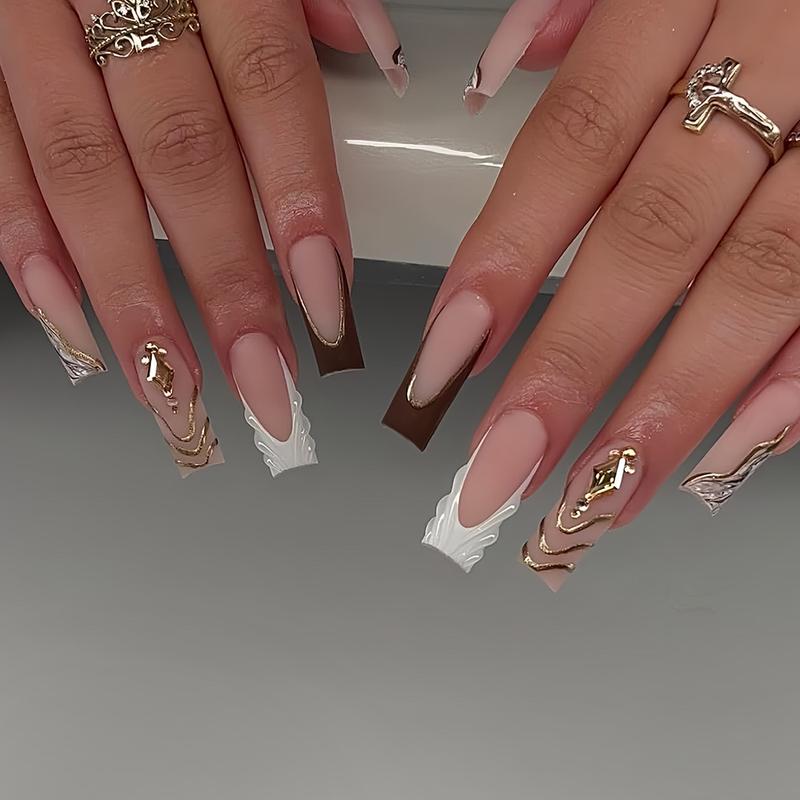 Cross-Border Hot Sale Square Fake Nails French White Edge Gradient Sparkling Rhinestone Wearable Nail Tips Finished Wholesale