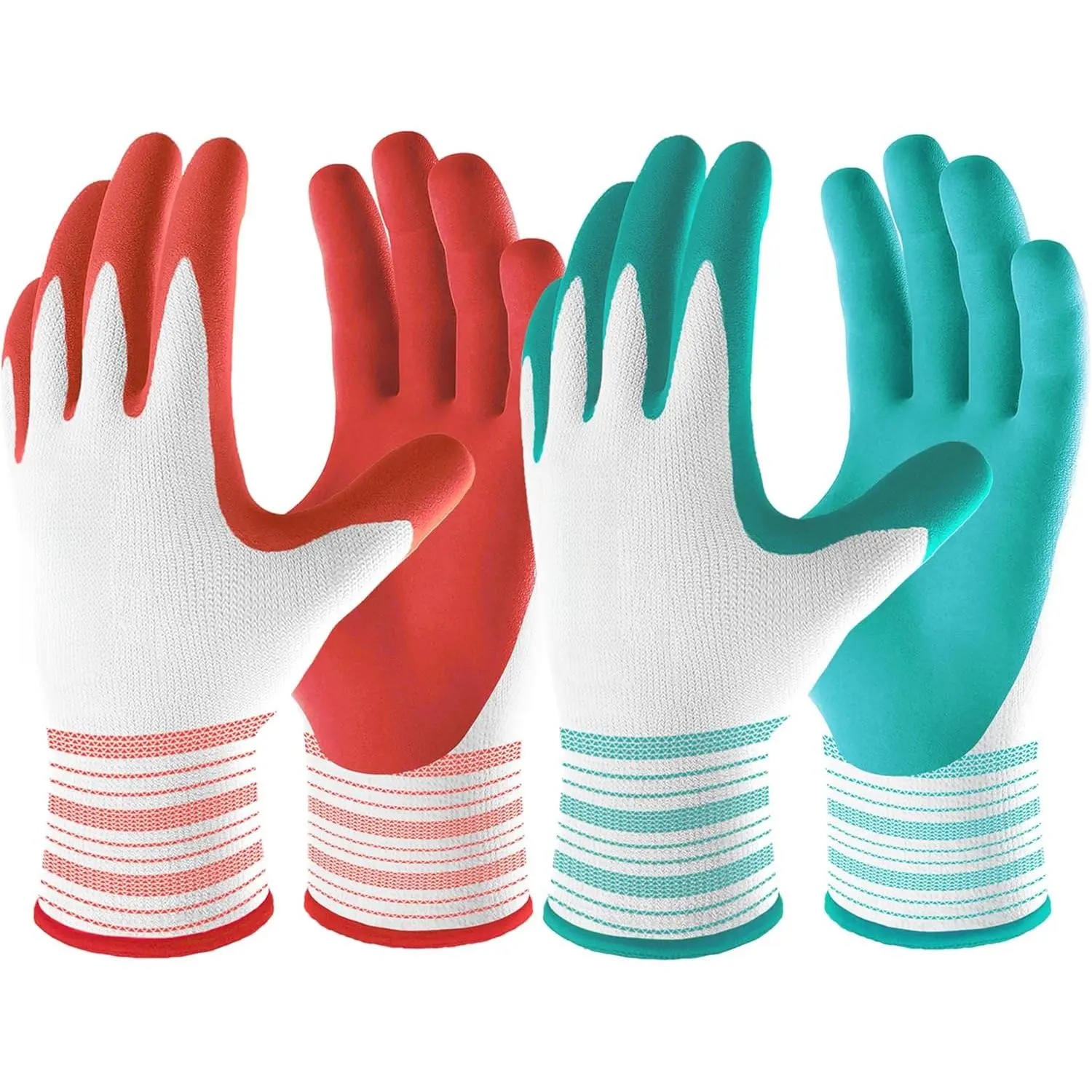 Ladies' Rubber-Coated Gardening Gloves (Medium, 6-Pack), Red & Green Breathable Indoor-Outdoor Protective Work Gloves with Grip, Medium (Pack Of 6)