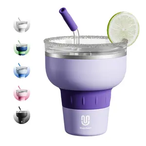 Magcheer 16oz Cocktail Tumbler with Lid and Straw,Stainless Steel Insulated Margarita Cup Party Drinkware 320° Sippable Stemless Wine Cup for Mixed Drinks