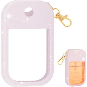 Hand Sanitizer Spray Case Compatible with Touchland, Silicone Hand Sanitizer Case Holder with Keychain for Power Mist and Glow Mist 1 fl oz, (Glitter Sequin Purple)