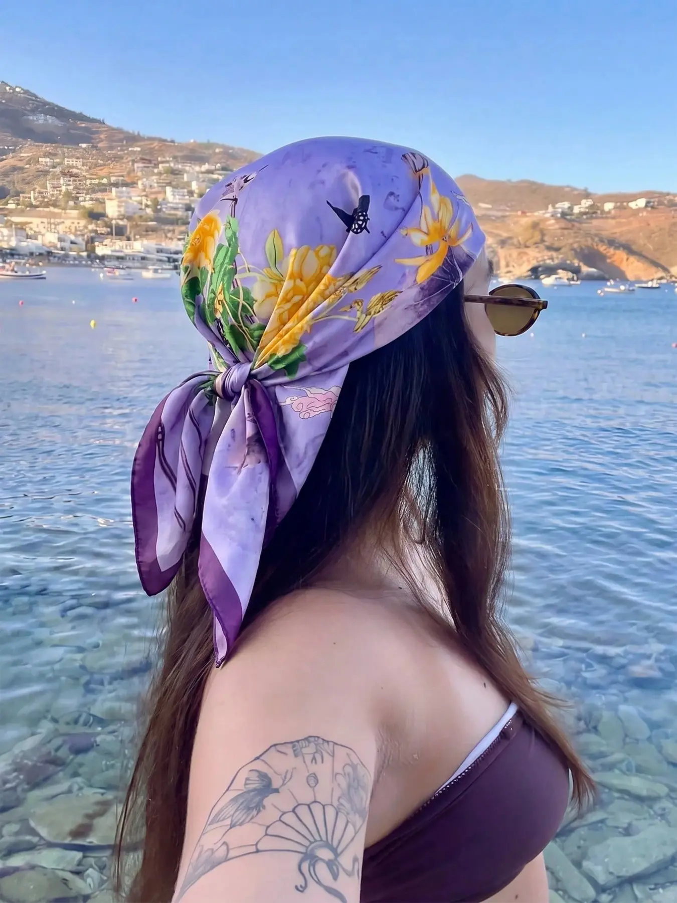 1pc Elegant Women's Floral Print 70cm Square Scarf/Headscarf, Multi-Functional Headscarf, Can Be Used As Headband, Necktie, Etc., Fashion Accessory, Suitable For Women, Holiday Travel Essential