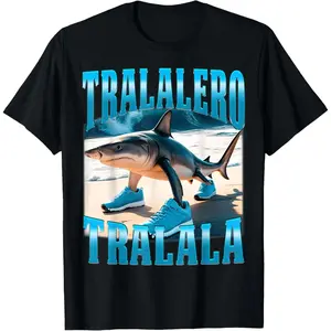 NEW[100% Cotton] 100% Cotton Tralalero Tralala Funny Italian Brainrot Shark Meme Bootleg T-Shirt Golf Gift T-Shirt For Men And Women