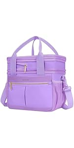 Lunch Bag Women Double Deck Quilted Puffer Insulated Lunch Cooler Leakproof Durable Reusable For Work Picnic Meal Prep