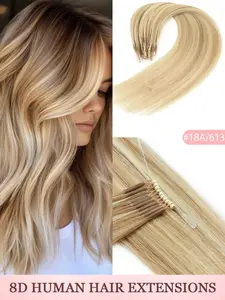 8d Micro Link Hair Extensions Human Hair Micro Bead Hair Extensions Straight Human Hair Ash Blonde Highlighted Bleach Blonde 50 Strands Nano Ring Invisible Mini Silicon Beads Microlink Hair Extensions