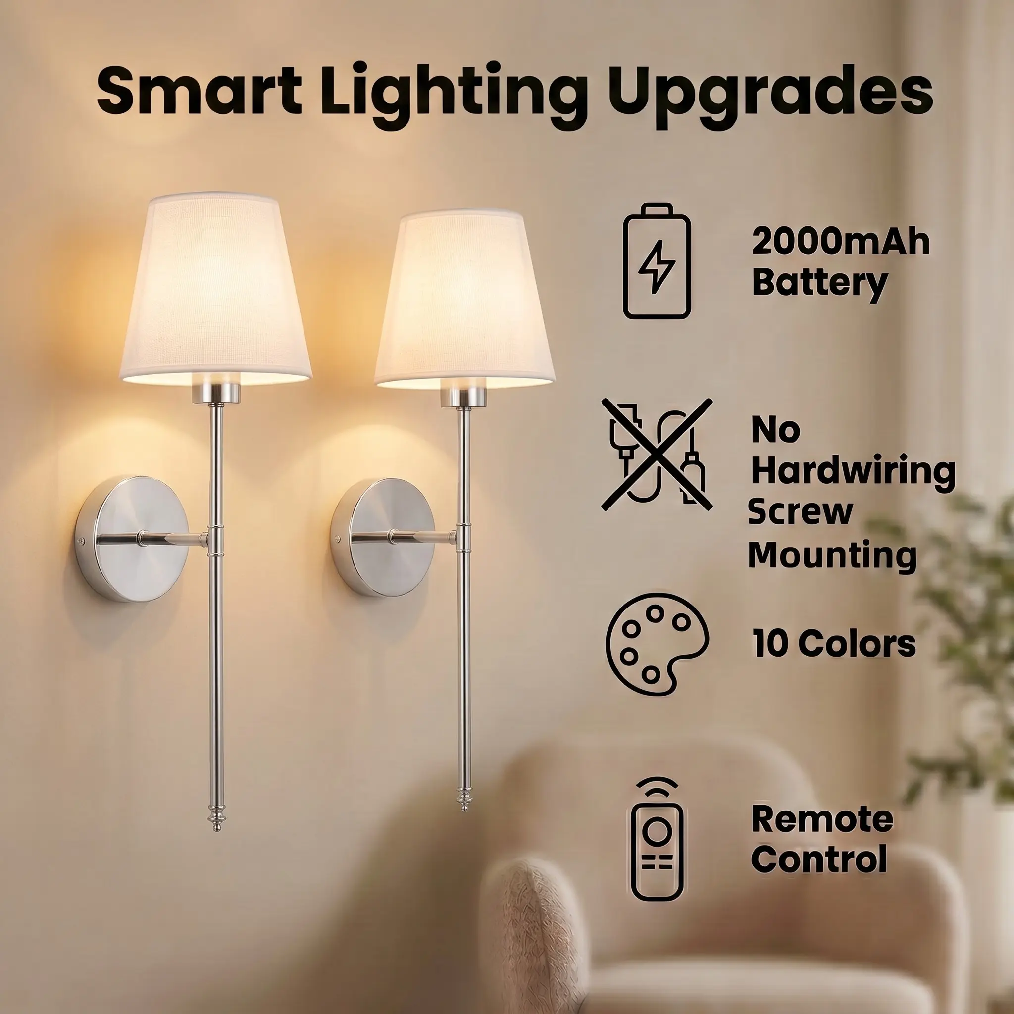 2Pcs Silver Rechargeable Wall Lamps, Retro Decorative Wall Lamps, 2000mAh Rechargeable, RGB Bulbs with Remote Control, Dimming, and Dimmable RGB, 2-Way Installation, For Living Rooms, Bedrooms, Bedside, Backdrop Walls, and Indoor Decorative Wall Lighting