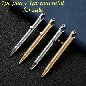 Mini Brass Ballpoint Pen with Bottle Opener, Portable Travel Pocket Pen, Emergency Writing Pen, Business Office Gift, Free Extra Ink Cartridge