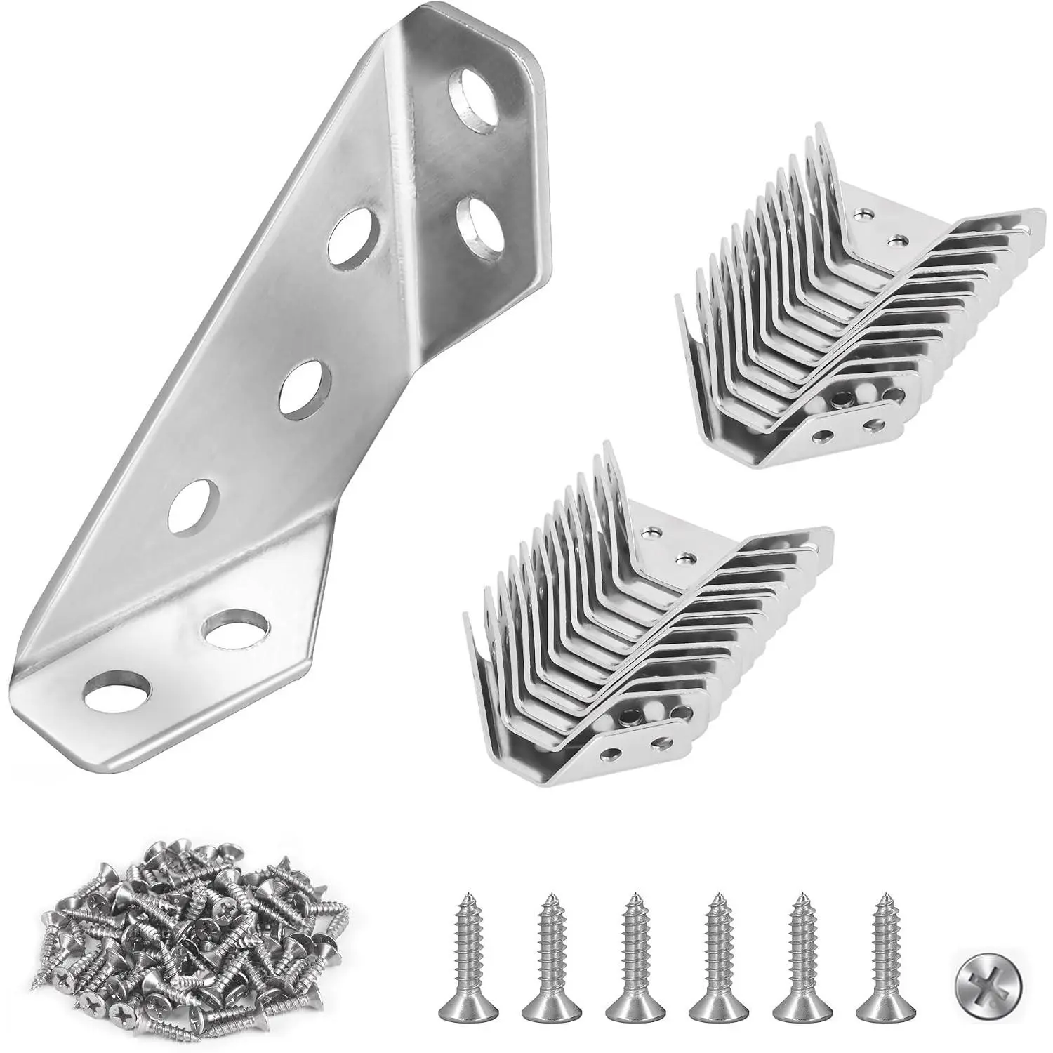 PlusRoc 12-Pack Heavy Duty Stainless Steel Corner Brackets Braces for Wood Furniture, Drawers, Cabinets, Tables and Chairs