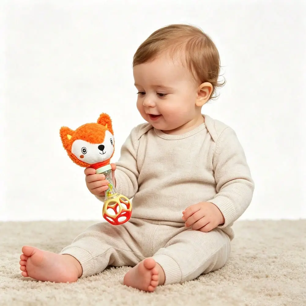 Soft Plush Fox/koala Cute Baby Rattle Toy, Plastic Hand Shaker with Colorful Beads, Sensory Rattle Toy for Newborns Play, Ideal for Early Development Nursery