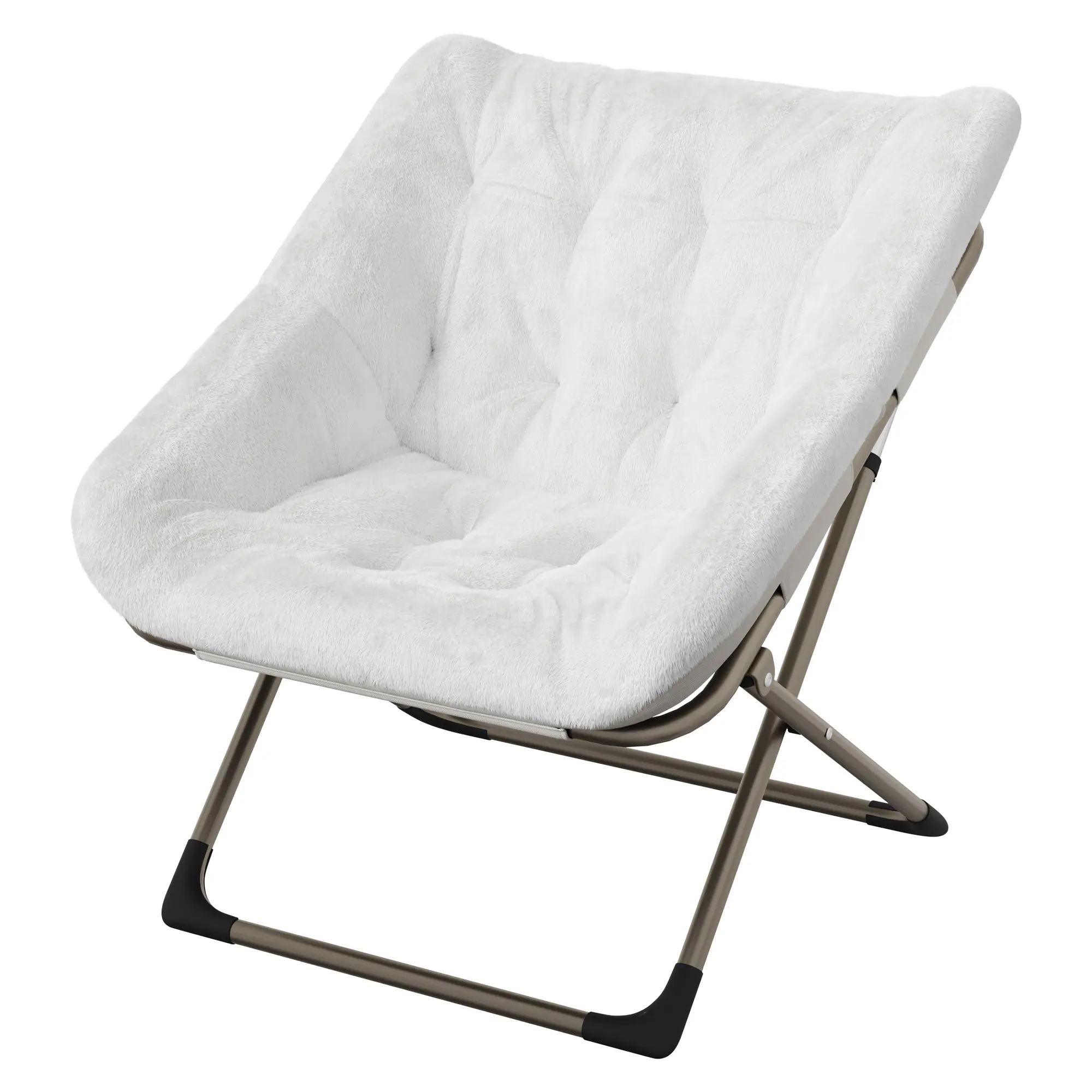 Oversized Indoor Lazy Saucer Chair, Collapsible Faux Fur Lounge Chair with Sturdy Metal Frame, No Assembly Required, 300 LBS Capacity Cozy Leisure Seat for Bedroom Dorm Living Room
