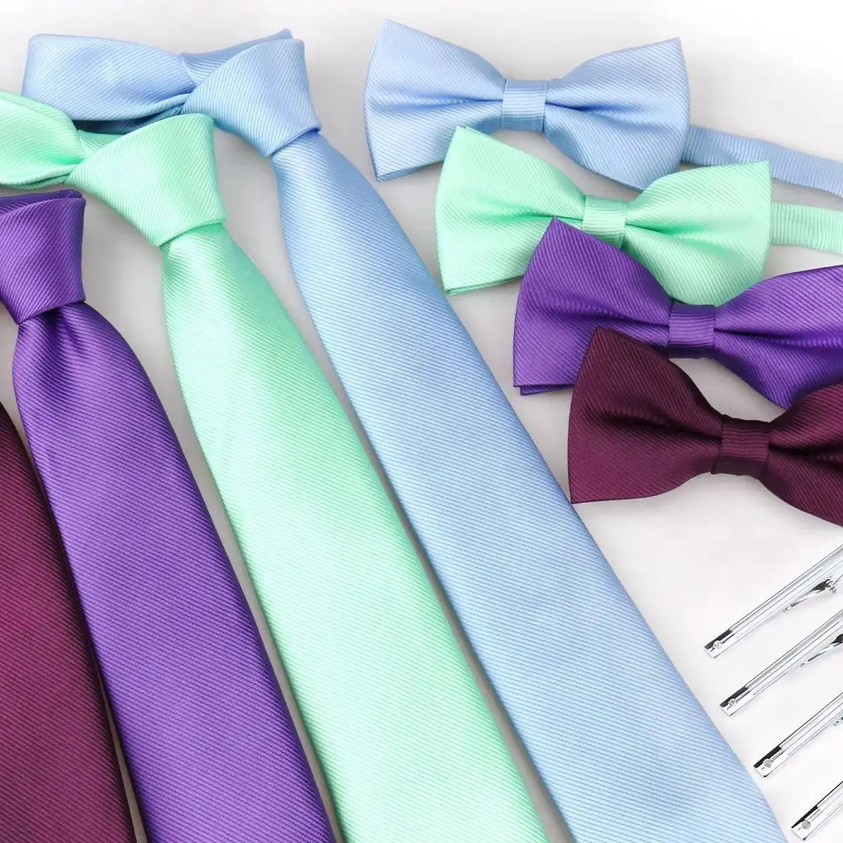Bowtie Jacquard Slim Necktie For Men Bow Tie Clip Set Solid Color 7.5cm Classic Cravatas Wedding Business Accessories
