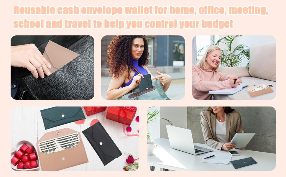 PU Leather Cash Envelope Bag - 3 Reusable Budget Envelopes for Spring Festival, Wedding, Birthday, Graduation & Holidays (Black, Pink, Dark Blue)