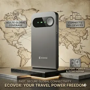 ECOVOX Global 4G WiFi6 Wireless Hotspot, USB-Powered Portable Mini Device with 13-Hour Battery, Auto-Switch, No SIM Needed, 9-Device Connectivity, Ideal for Travel & Study, Portable Travel Internet, WiFi Battery Powered