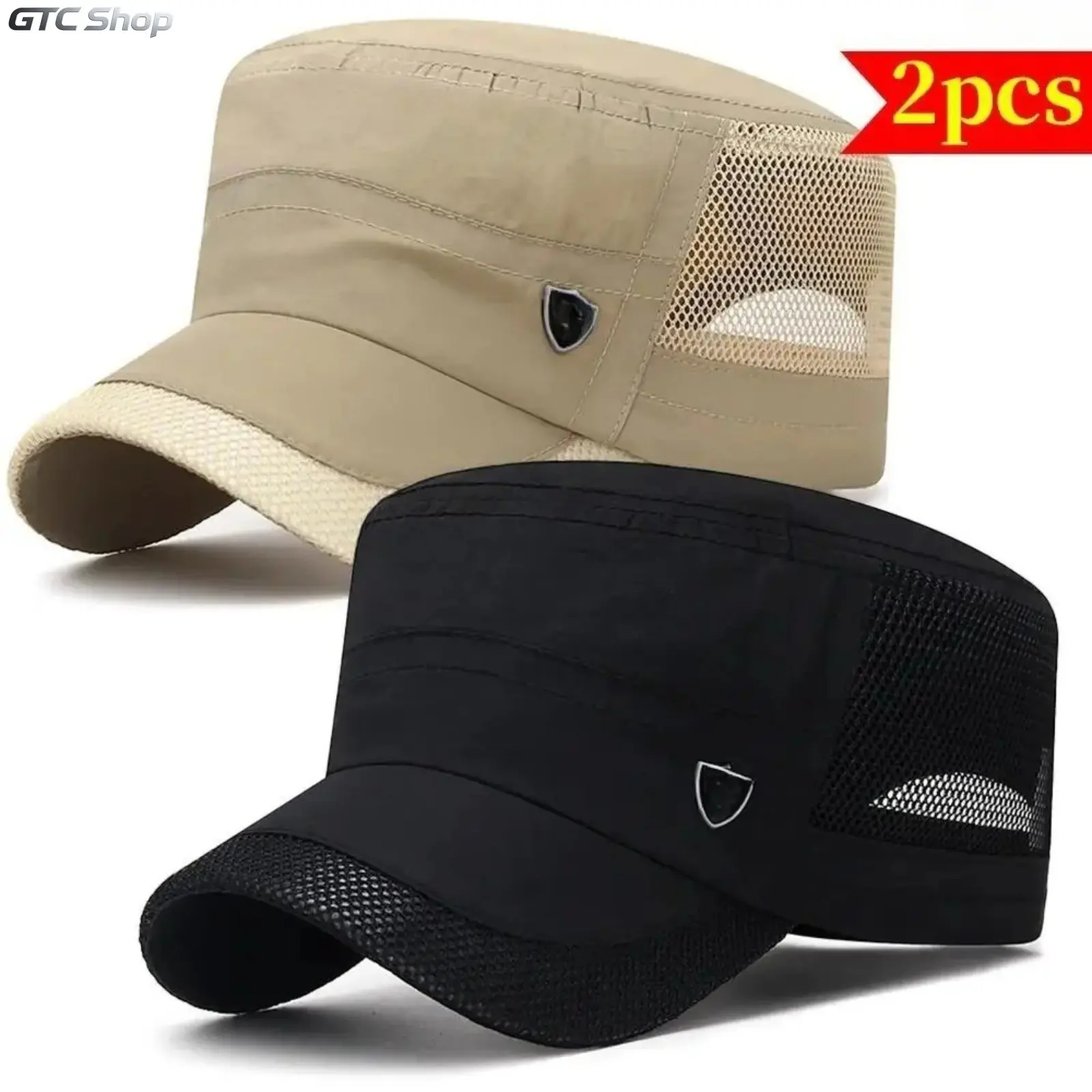 Men's 2-Pack Outdoor Hats, Quick-Dry Mesh Baseball Caps with Adjustable Buckle, Lightweight for Hiking & Camping, Mesh Cap, Sports Outdoor Hats