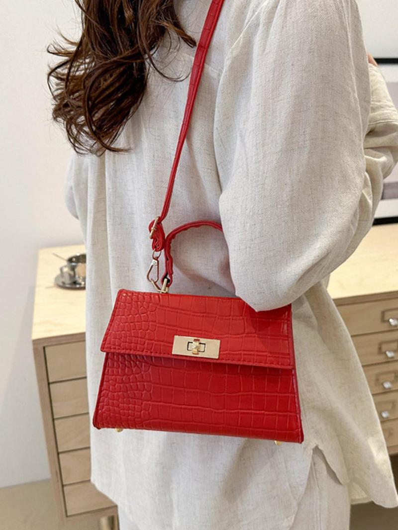 Valentine's Day Mini Crocodile Embossed Buckle Flap Handbag, Simple Small Square Shoulder Bag, Crossbody Bag, Casual All Seasons