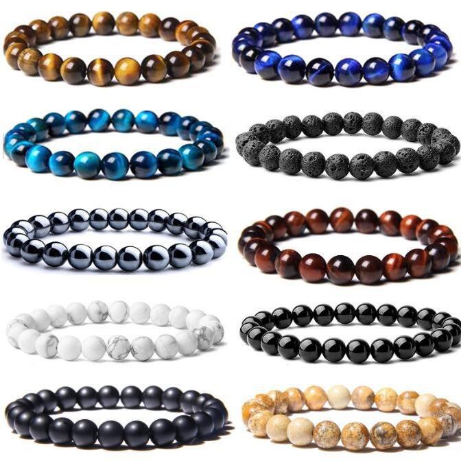 Hot-selling agate, pink quartz, tiger eye stone handmade beaded stone set bracelet