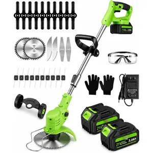 Cordless Weed Wacker with Wheels, 880W Electric Weed Eater with 2 x , 3-in-1   Grass Trimmer/Brush  with 5 Types  , Lightweight for Lawn & Garden