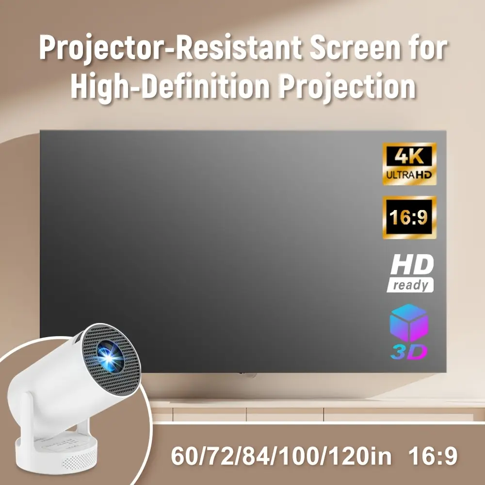 Dual-size 84/120-inch HD projection screen, anti-glare surface for vivid 4K & 3D visuals, foldable portable design for home, outdoor, office & classroom