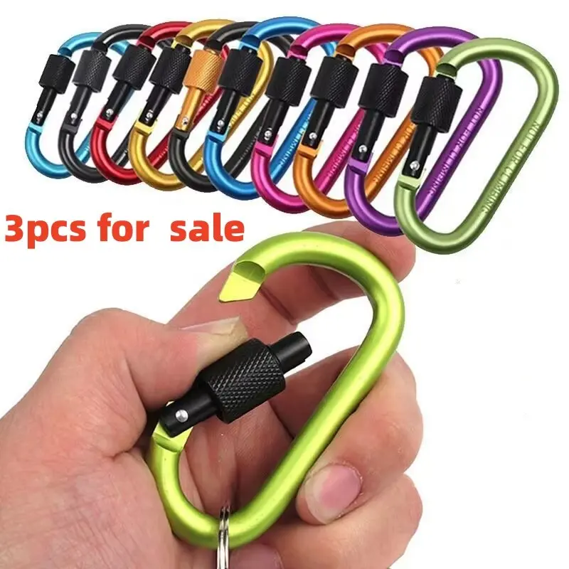 3pcs Aluminum Alloy Thickened 8mm Carabiner with Nut Lock, Outdoor Portable Safety Hook, Bike Keychain, Camping Gear