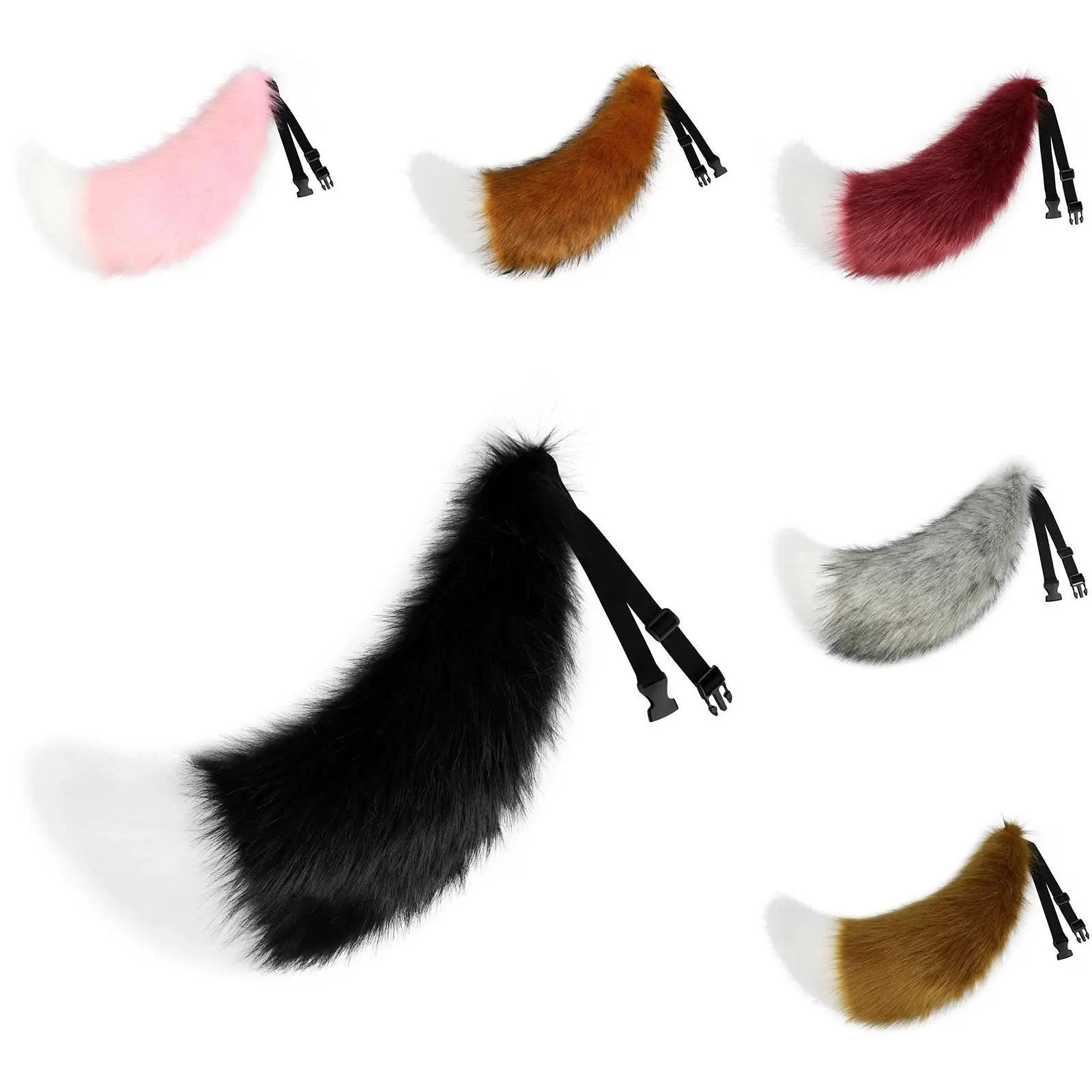 Faux Fur Wolf Fox Tail with Adjustable Elastic Belt Halloween Cosplay Costume Accessory
