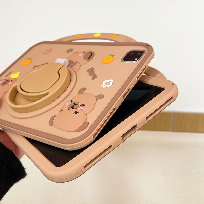 Cute Cartoon Capybara Pattern Tablet Case, 360 Degree Rotatable Stand Soft Silicone Tablet Protective Cover, Tablet Accessories Compatible with iPad, Tablet Casing