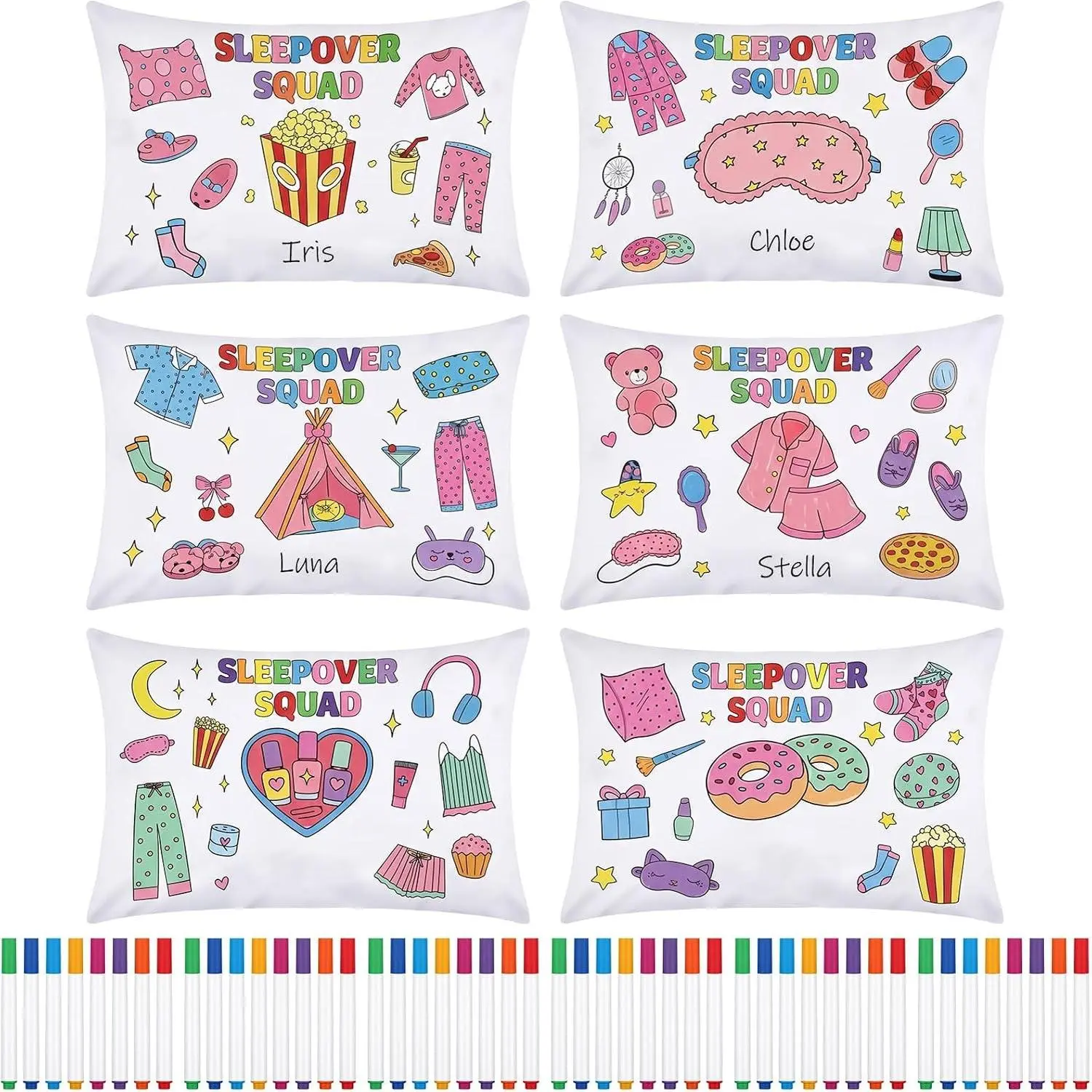 HunnmingRe 6 Pack Color Your Own Pillowcase Set, Ideal Sleepover Party Supplies