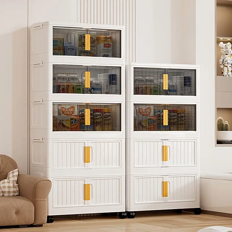 Multi-layer Optional, No Installation Required, Foldable And Movable Storage Cabinet.Plastic Storage Cabinet Suitable for Bedroom, Home Use, Clothing Storage, Multi-layer Snack Storage, Storage Box.