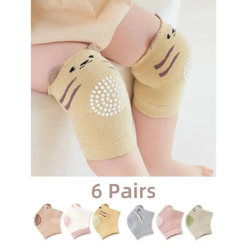 6 pairs of soft, breathable, and non-slip crawling knee pads – thickened cushioning knee pads, elastic shock-absorbing leg protectors, suitable for indoor toddlers and floor play.