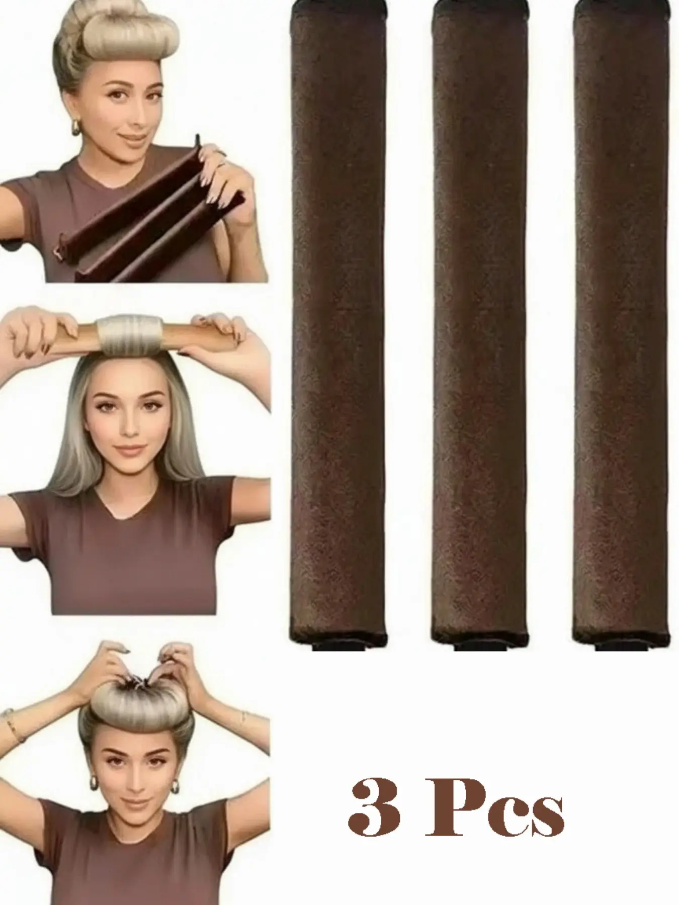3Pcs Hair Rollers Set, Satin Heatless Curling Set - Hair Rollers, Headband Hair Curlers & Hot Rollers, To Sleep In, Overnight Curls, High Resilience Rubber Filling, Softer Durable ,Hair Styling Tools