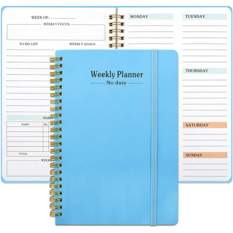 Undated Weekly Monthly Planner with Elastic Band,A5 To Do List Planner Spiral Notebook with Habit Tracker, Budget Organizer, Expense Tracker, Goal Setting, 5.7 X 8.0 Inches