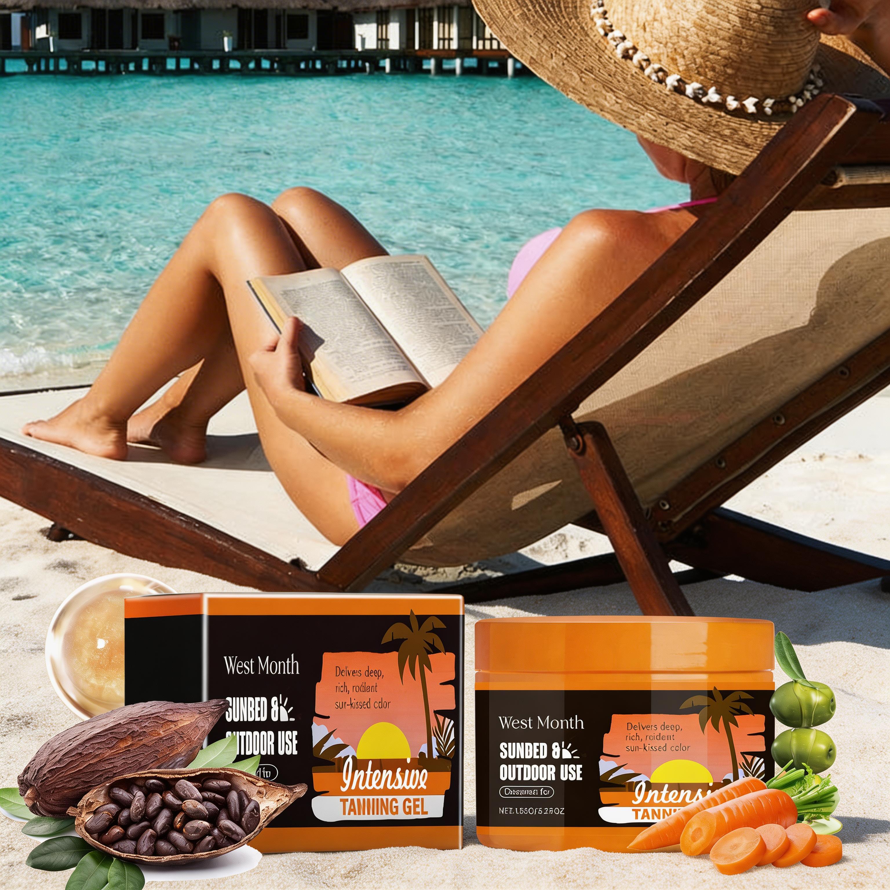 WEST MONTH Intensive Tanning Gel, Carrot & Coconut Extract Accelerated Natural Bronze, Skin Protection & Sun Damage Reduction, Long-Lasting Hydration Lock, Lightweight Non-Greasy Fast Absorbing for All Skin Hydrating balm