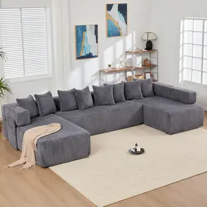 146" U Shaped Sectional Sofa, 5 Seats Convertible Sleeper Couch & L-shaped, 8 Pillows, Free Combination,  DIY Sofa, Magazine Bag,Corduroy,DARK GRAY(Old Sku:W2108S0013)