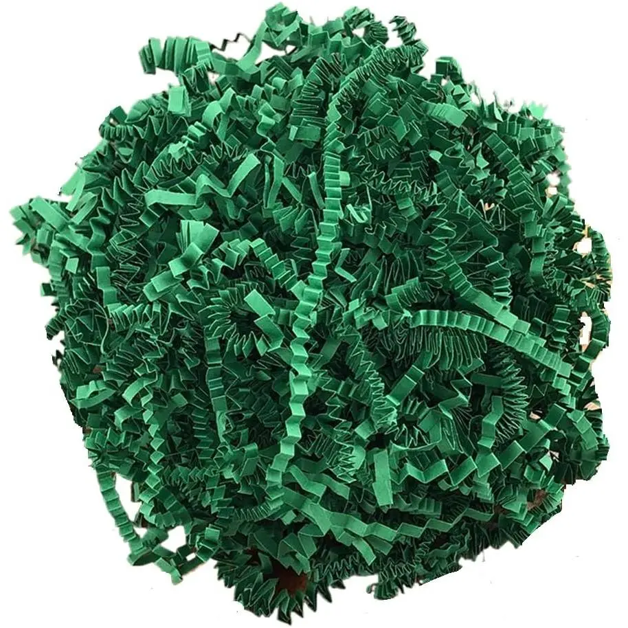 Raffia Grass Shred Paper for Easter Baskets Filler Creative Eggs Decor,Crinkle Cut Paper Shred Filler Recyclable  Wrap Confetti (Dark Green)