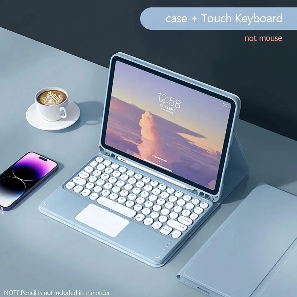 iPad Keyboard Case for iPad 12th 10th Gen, Pro 11 Inch, Air 6 7 8, Bluetooth-compatible Touchpad, Pencil Slot, Tpu Material, Tablet Case