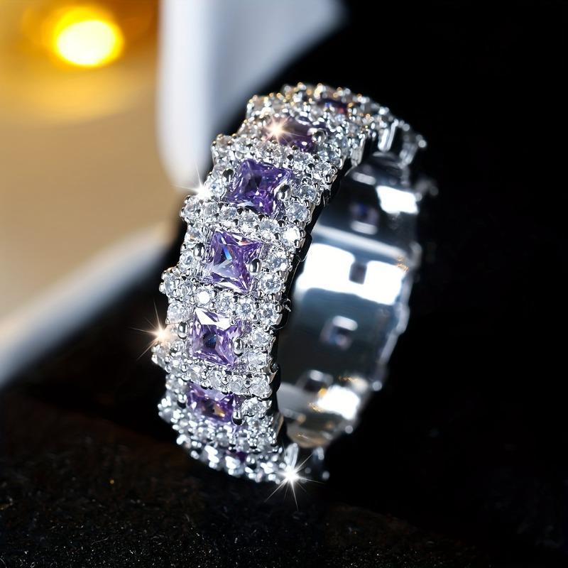 Gorgeous Super Shiny Eternal Ring with Amethyst & Cubic Zirconia  Ideal for Proposal, Engagement, Wedding & Festival Gifts