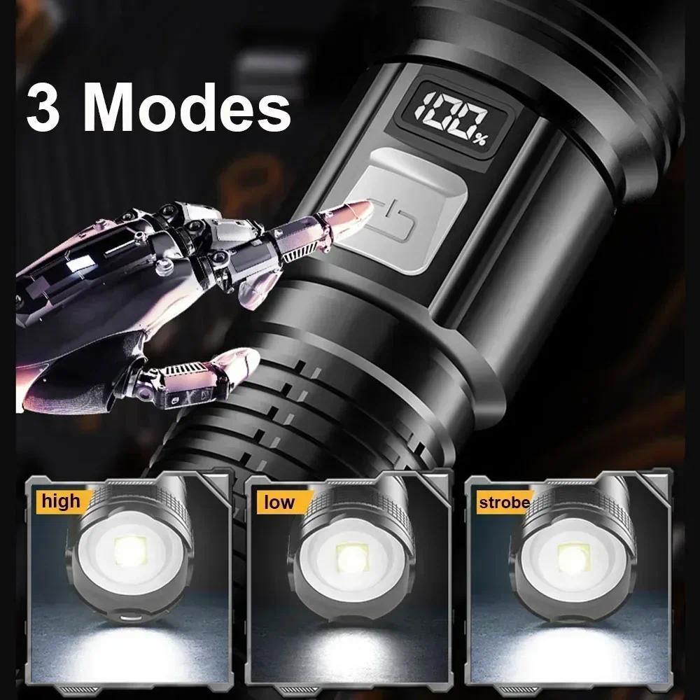 Powerful LED Flashlight USB Rechargeable Torch Super Bright Hand Light Emergency Camping Multifunctional Lantern Fishing Light