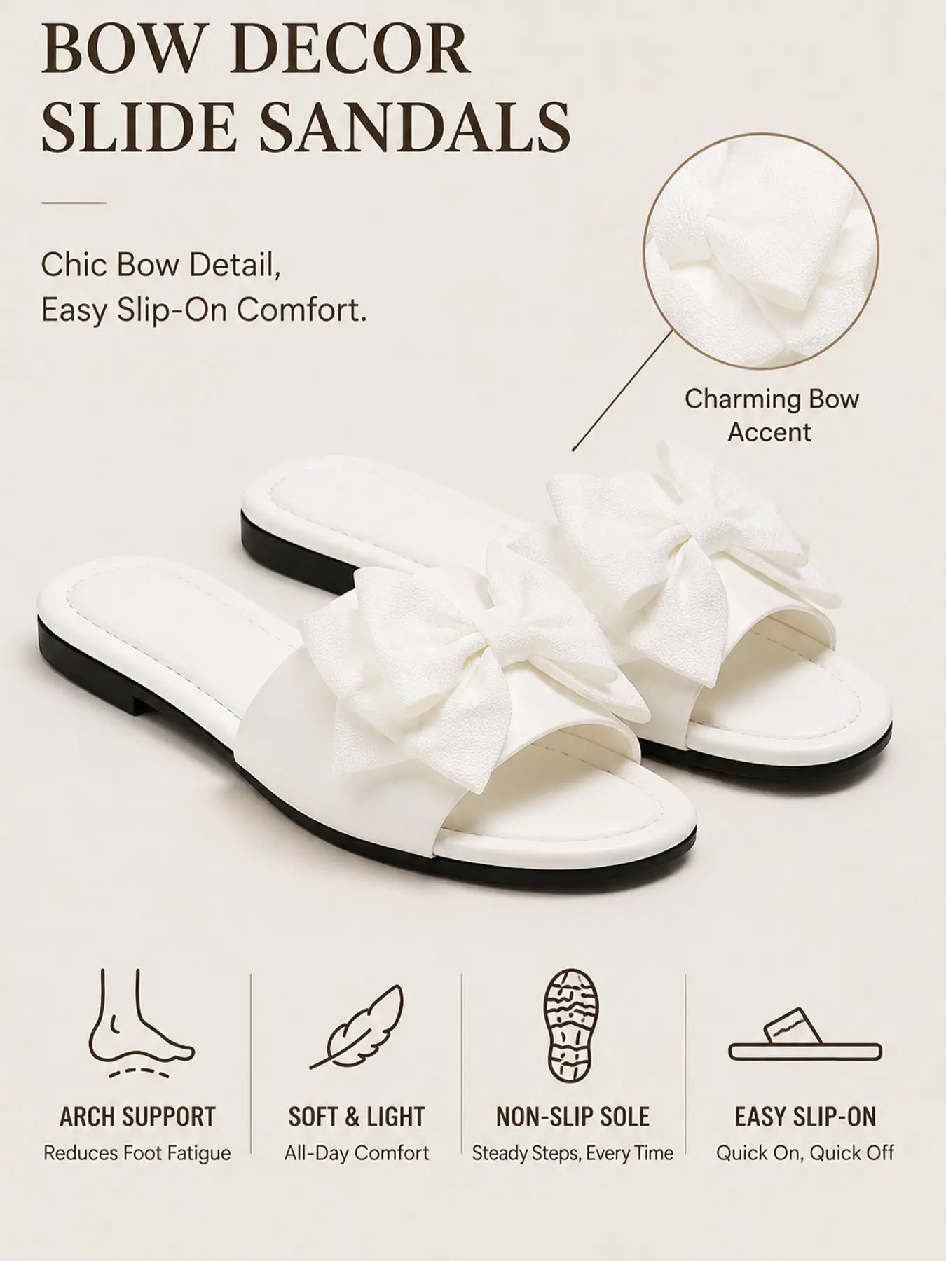 Big Bow Decor Slide Sandals, Non Slip Flat Casual Summer Rubber Women Slides, Viral Trend Fashion Summer Shoes for Beach Walking & Daily Wear, Bowknot Design Sandals