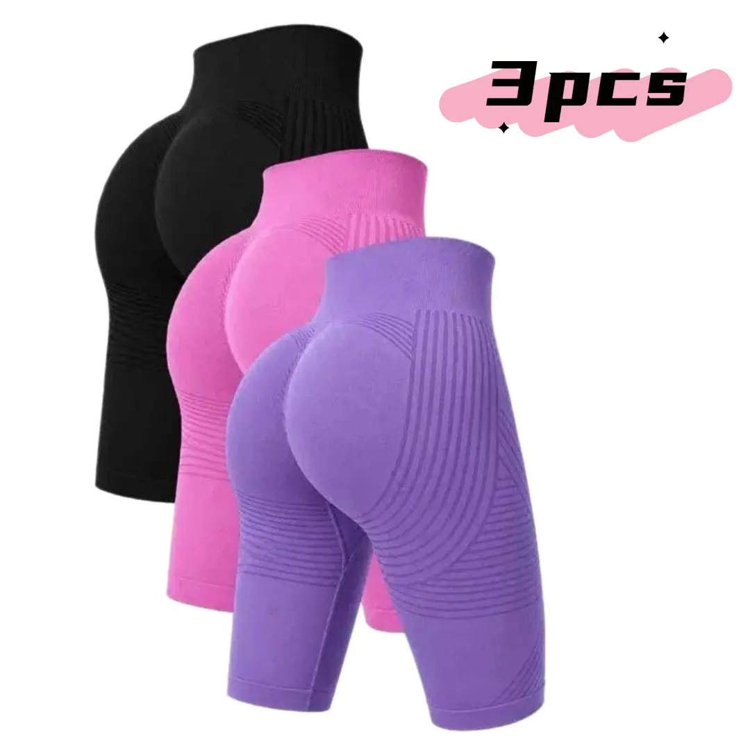 3 Pack Women's High Waist Seamless Butt Lifting Quick Dry Yoga Shorts, Textured Knit Compression Tummy Control Workout Shorts, Stretchy Fitness Yoga Shorts, Suitable for Gym, Running and Daily Wear