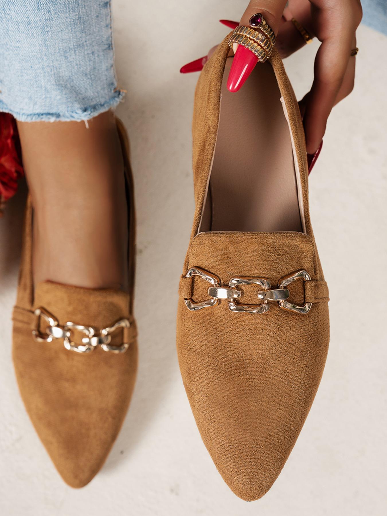 Women's Elegant Pointed-Toe Flat Shoes, Gold Chain Decor, Comfortable Non-Slip Casual Footwear for Home & Outdoor Use, Fashionable Flats